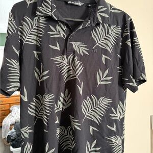 Travis Mathew Black and Gray Leaf Polo Shirt